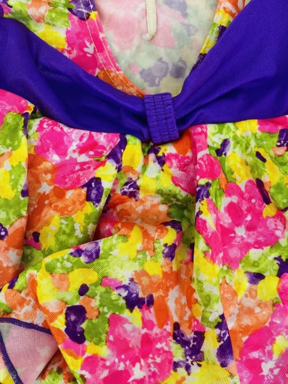 Vintage 1990’s Girl’s Yellow/Pink Low Back Floral One Piece Swimsuit Size 8 USA